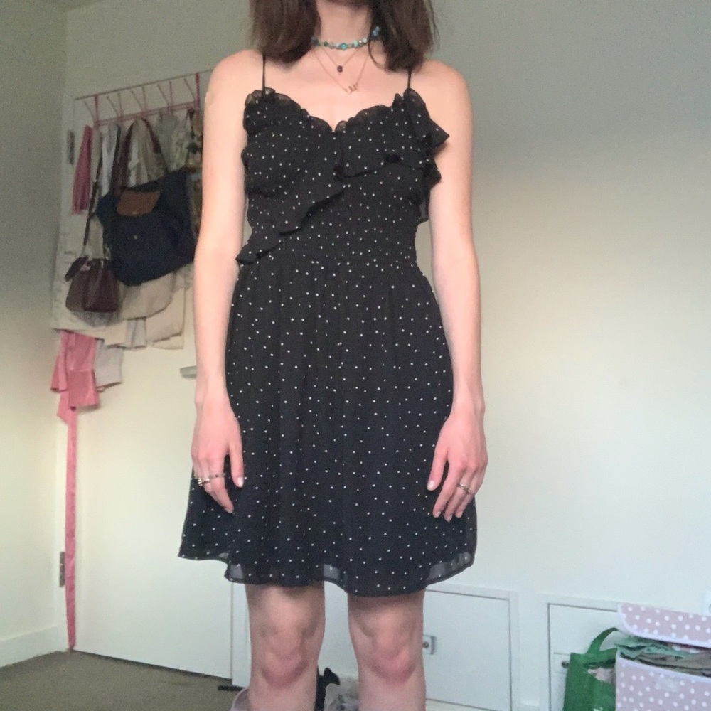 Black and white polka dot Sugarlips dress with ruffle